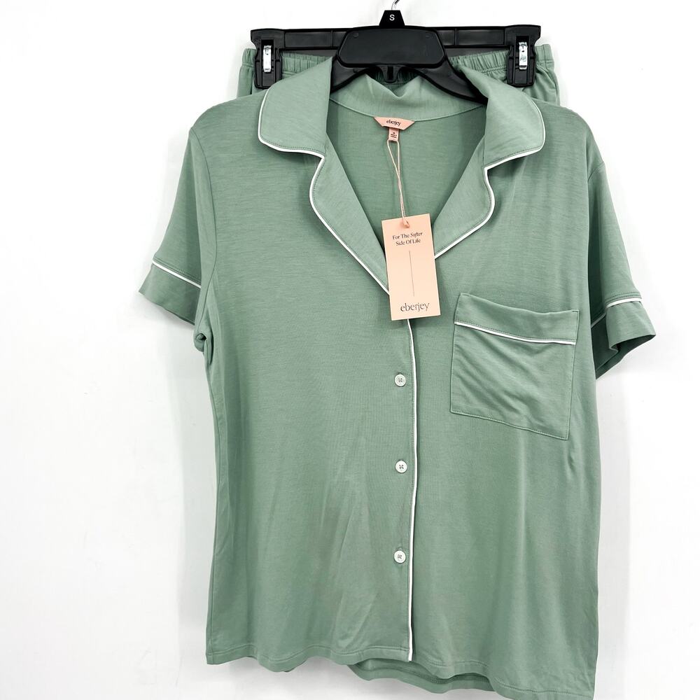 EBERJEY Gisele Relaxed Shorts PJ Set XS Eucalyptus Green TENCEL Modal NWT - Picture 4 of 13
